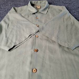 Tommy Bahama Hawaiian Camp Resort Shirt Mens L Sage Green Short Sleeve 100% Silk